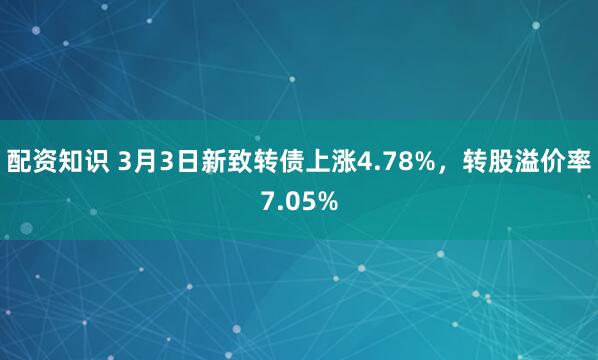 配资知识 3月3日新致转债上涨4.78%，转股溢价率7.05%